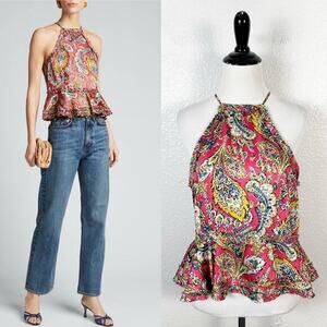 Cinq a Sept Womens Sofie Paisley Print Ruffle Hem Tank‎ Top Size Small